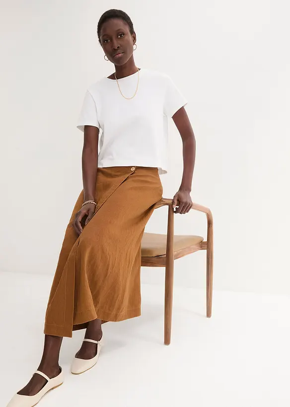 Jupe portefeuille 100&nbsp;% lin, bonprix