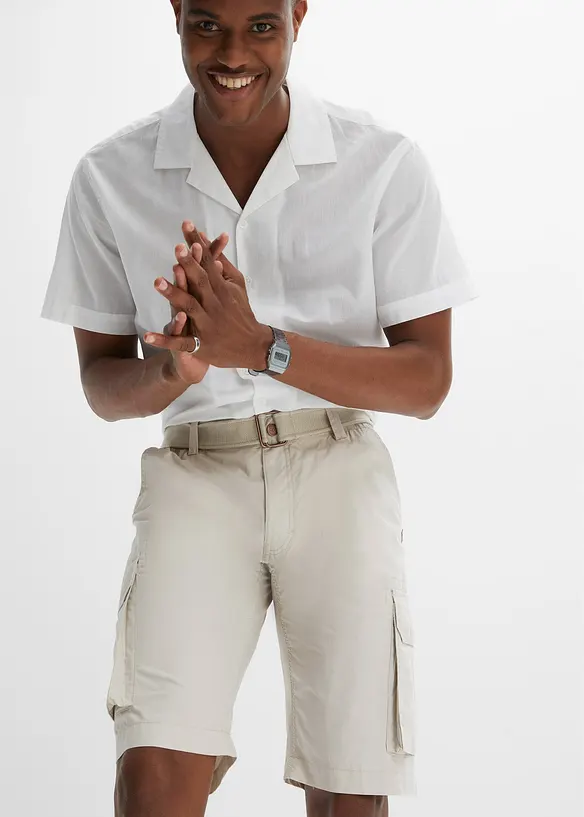 Bermuda cargo avec ceinture et taille &eacute;lastiqu&eacute;e, Regular, bonprix