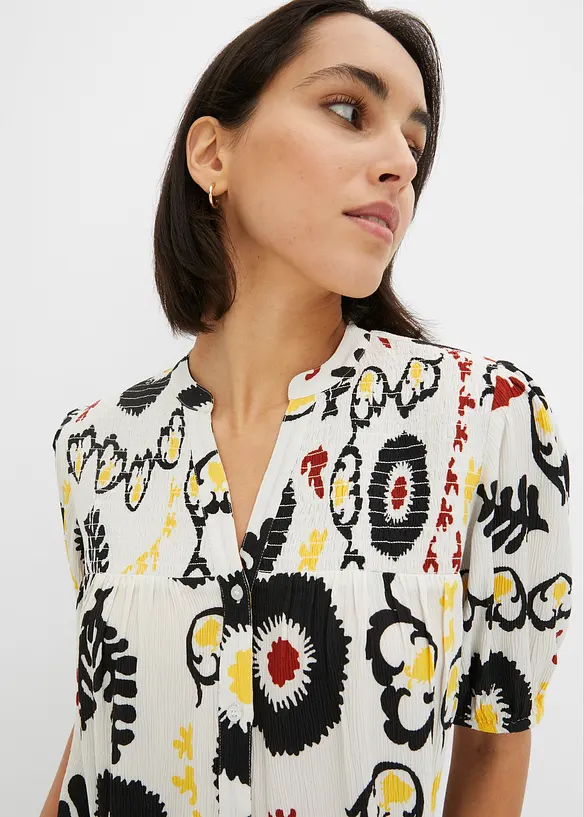 Chemisier manches courtes à détail smocké en viscose fluide, bonprix