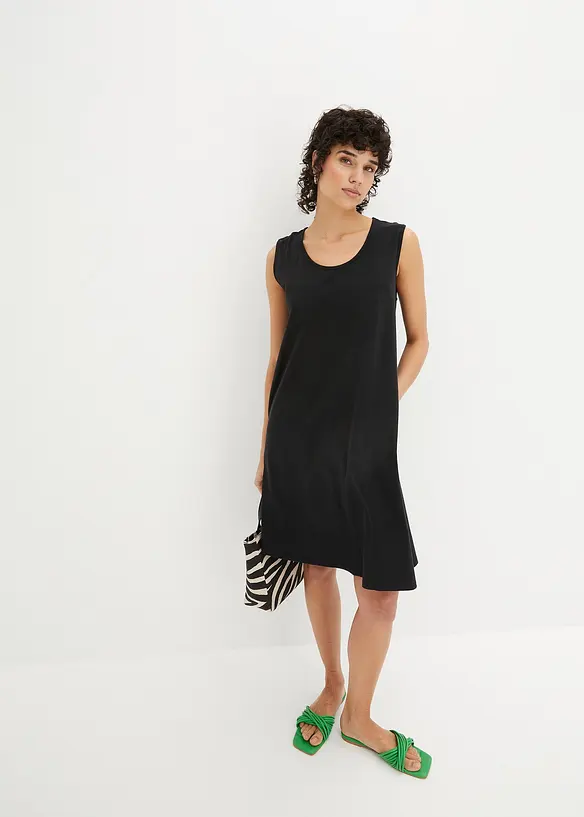 Robe trapèze courte en jersey, sans manches, bonprix