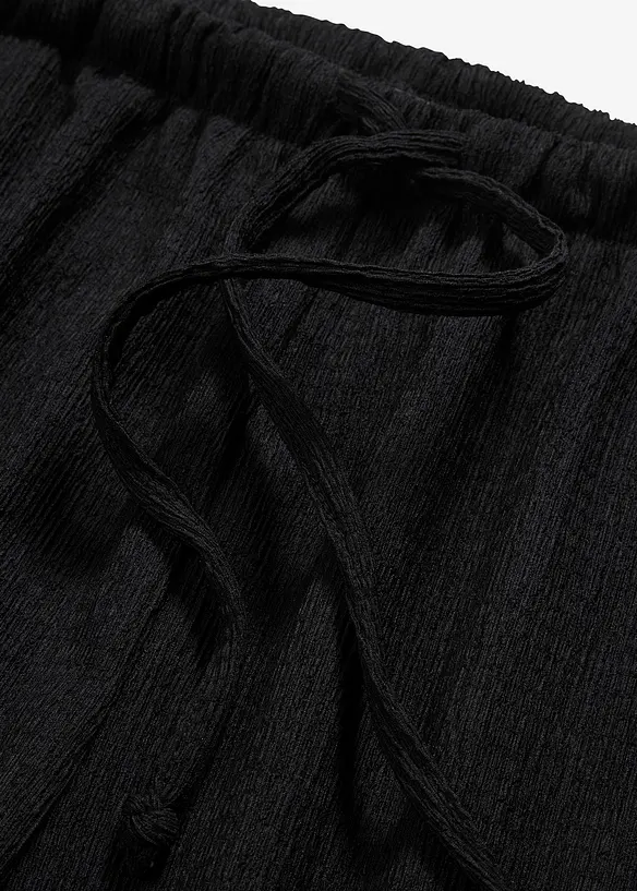 Pantalon taille haute en jersey texturé à ceinture élastiquée et lien à nouer, bonprix