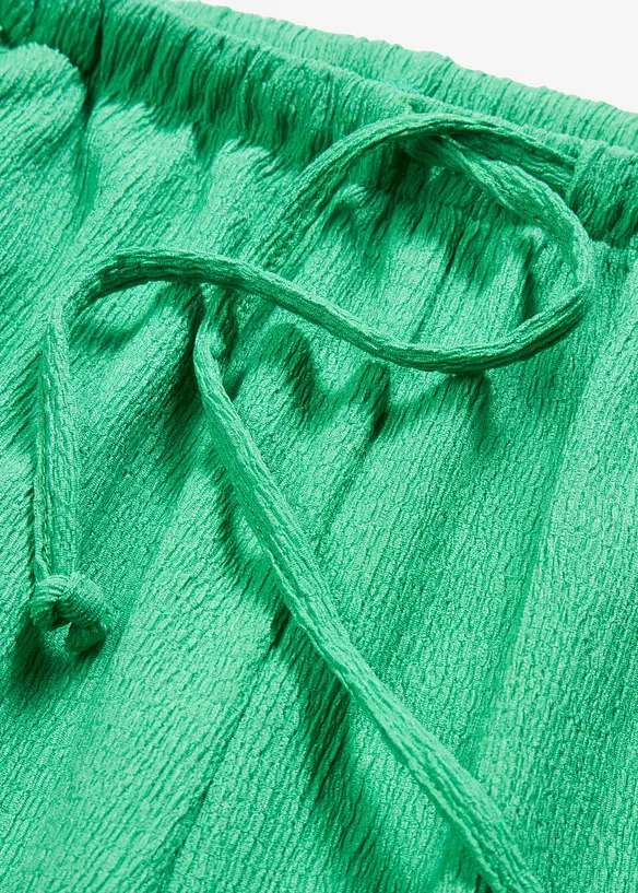 Pantalon taille haute en jersey texturé à ceinture élastiquée et lien à nouer, bonprix