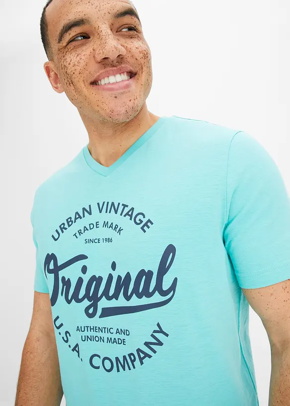 T-shirt col V, 100% coton, bonprix