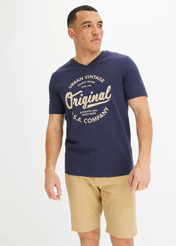 T-shirt col V, 100% coton, bonprix