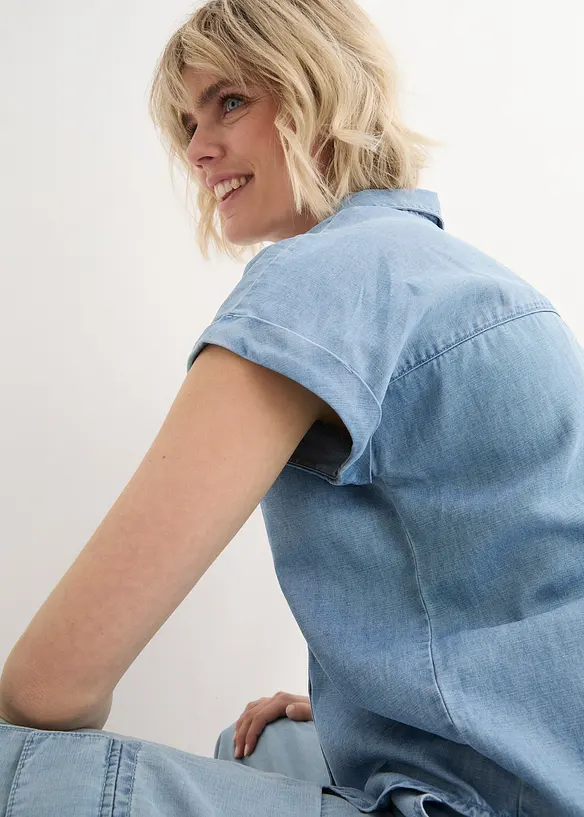 Blouse manches courtes avec lin, bonprix