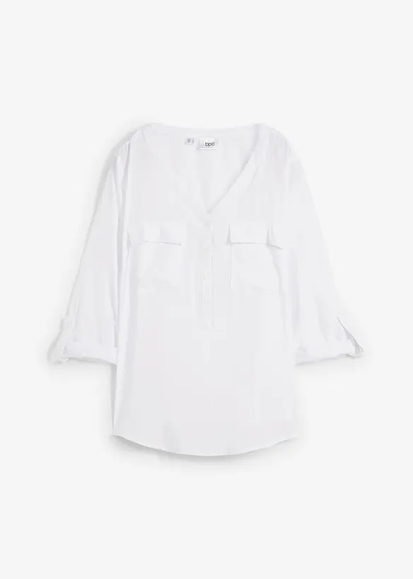 Blouse fluide &agrave; col en V et manches longues, bonprix