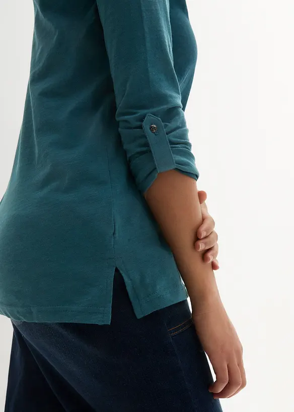 T-shirt manches longues à col boutonné, 100% coton, bonprix