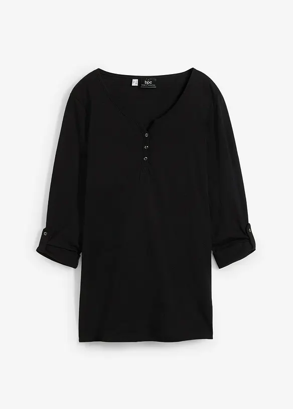 T-shirt manches longues à col boutonné, 100% coton, bonprix