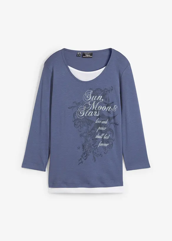 T-shirt 2 en 1 coton, manches 3/4, bonprix