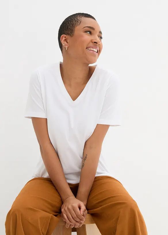 Lot de 2 T-shirts longs col V, bonprix