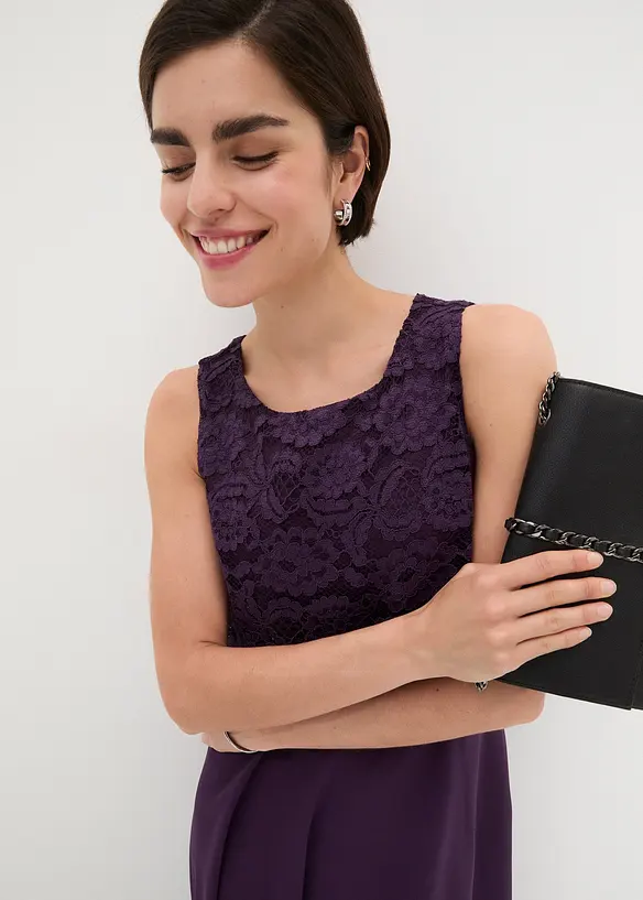 Robe premium en crêpe avec dentelle, bonprix