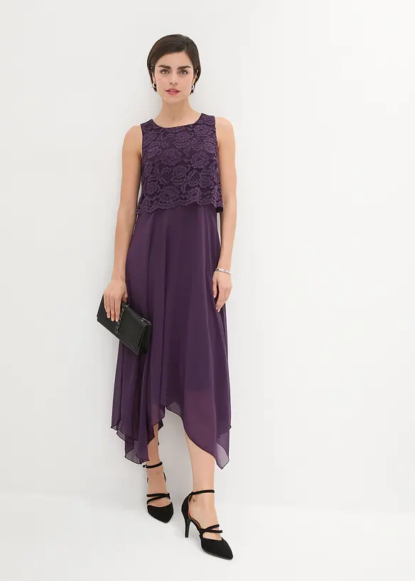 Robe premium en crêpe avec dentelle, bonprix