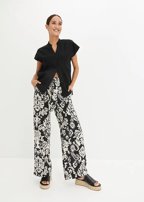 L&eacute;ger chemisier manches courtes en lin m&eacute;lang&eacute;, bonprix