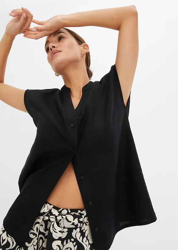 L&eacute;ger chemisier manches courtes en lin m&eacute;lang&eacute;, bonprix