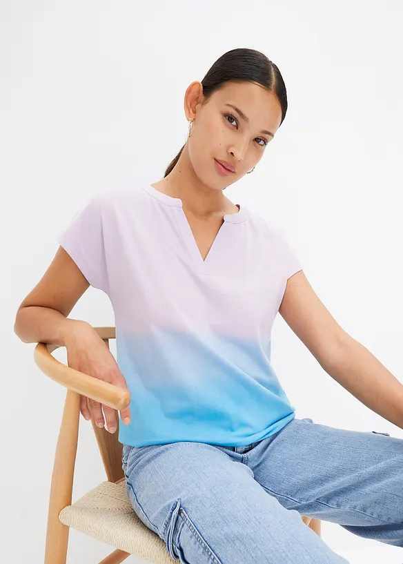 T-shirt col tunisien à effet ombré dye, bonprix