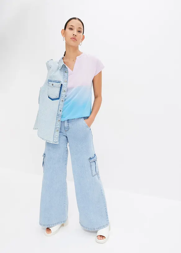 T-shirt col tunisien à effet ombré dye, bonprix