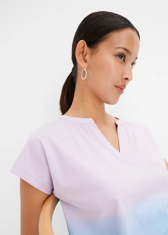 T-shirt col tunisien à effet ombré dye, bonprix