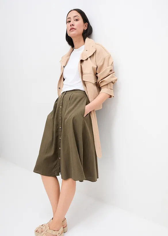 Jupe midi en lin majoritaire, bonprix