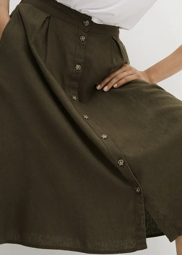 Jupe midi en lin majoritaire, bonprix