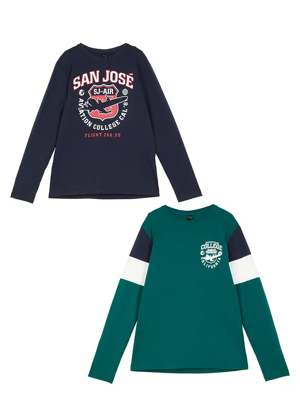 Lot de 2 T-shirts manches longues 100% coton, bonprix