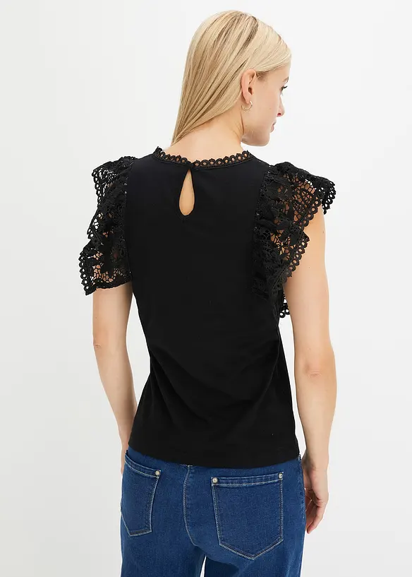 T-shirt &agrave; dentelle et volants, bonprix