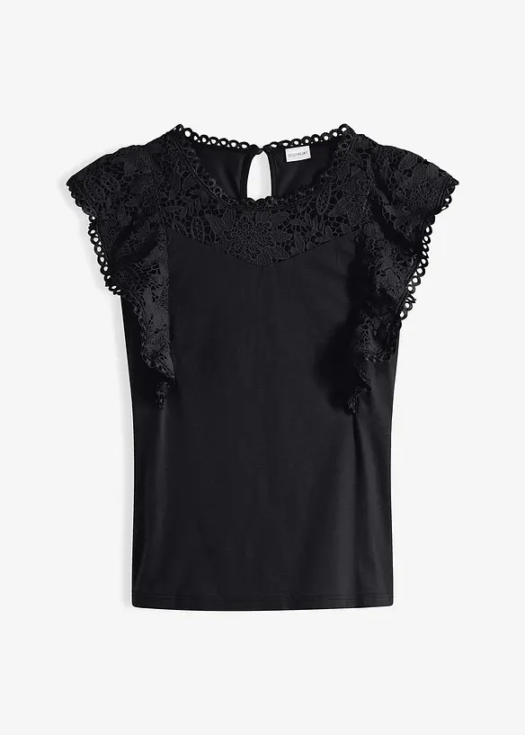 T-shirt &agrave; dentelle et volants, bonprix