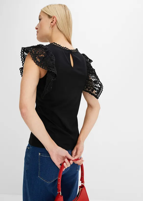 T-shirt &agrave; dentelle et volants, bonprix