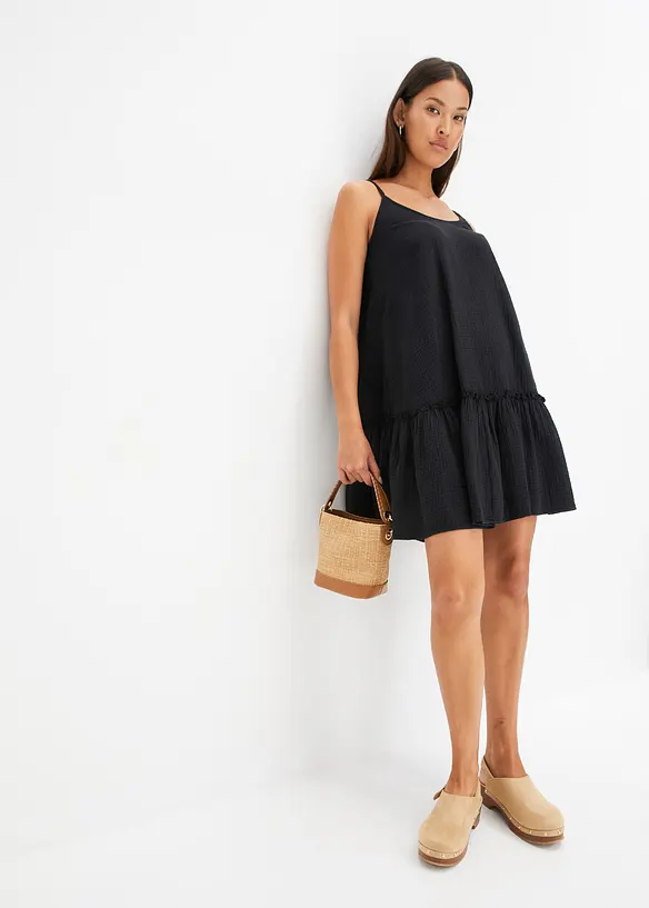 Robe &agrave; fines bretelles en gaze de coton, bonprix