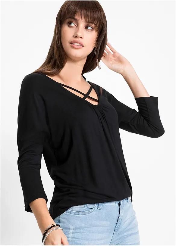 T-shirt avec d&eacute;tail en viscose, bonprix