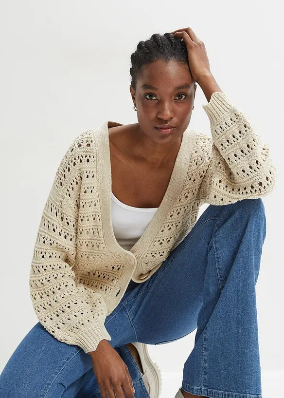 Cardigan ajouré 100% coton, bonprix