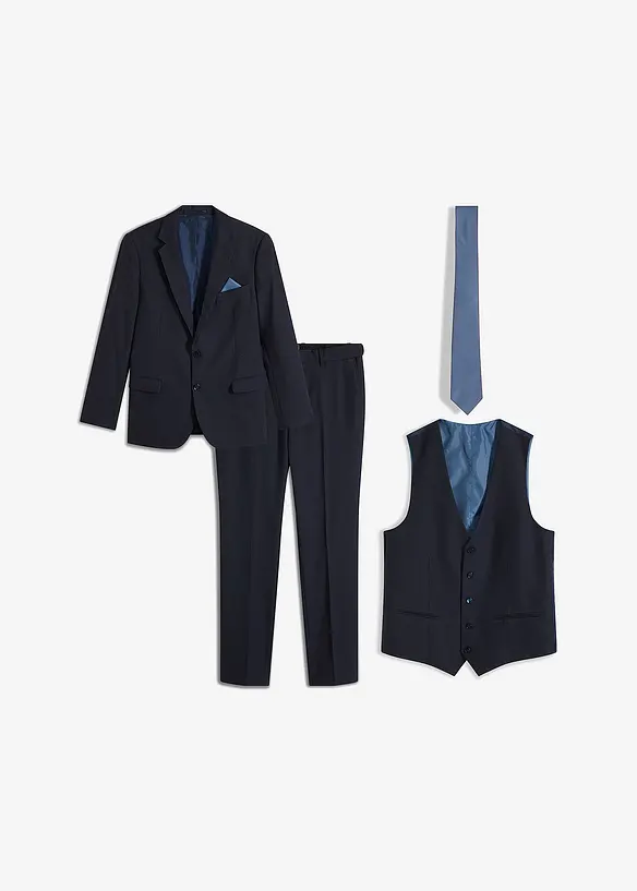 Costume slim 4 pièces avec gilet et cravate, bonprix