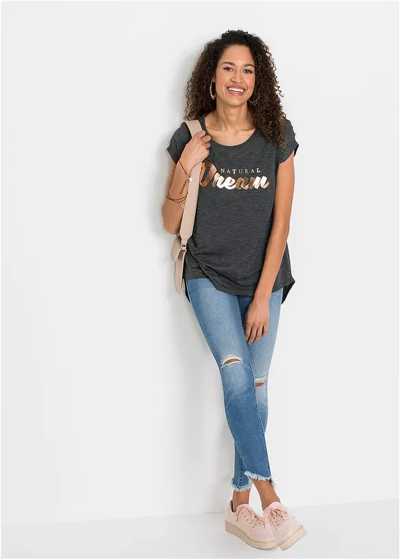 T-shirt long en viscose m&eacute;lang&eacute;e, bonprix