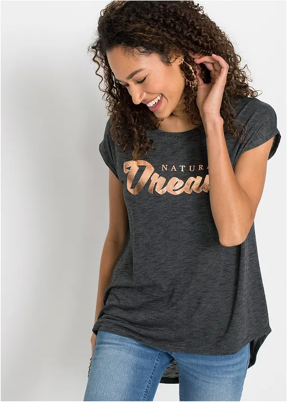 T-shirt long en viscose m&eacute;lang&eacute;e, bonprix