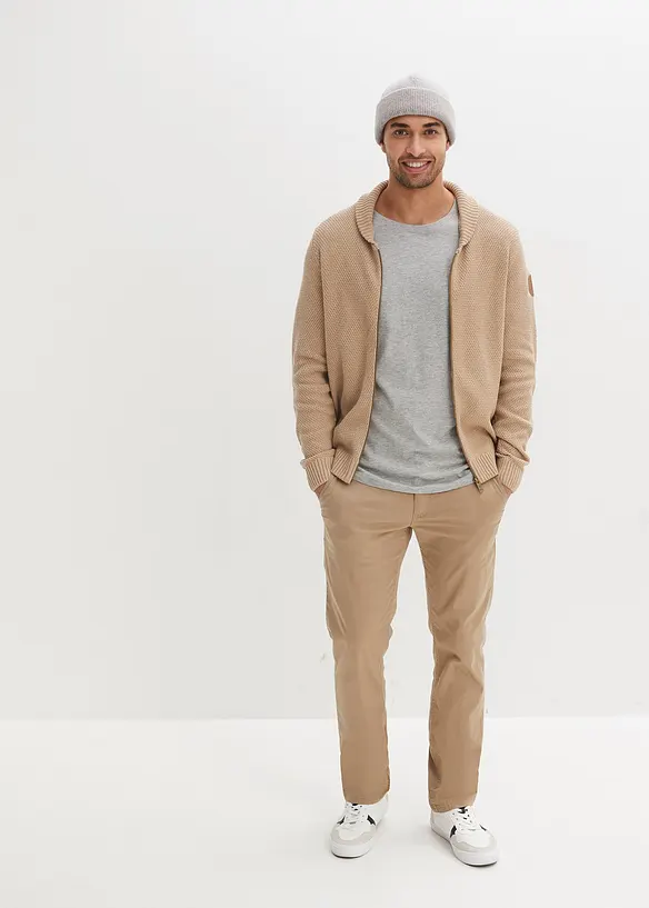 Pantalon chino droit avec taille élastique et ceinture, regular, bonprix