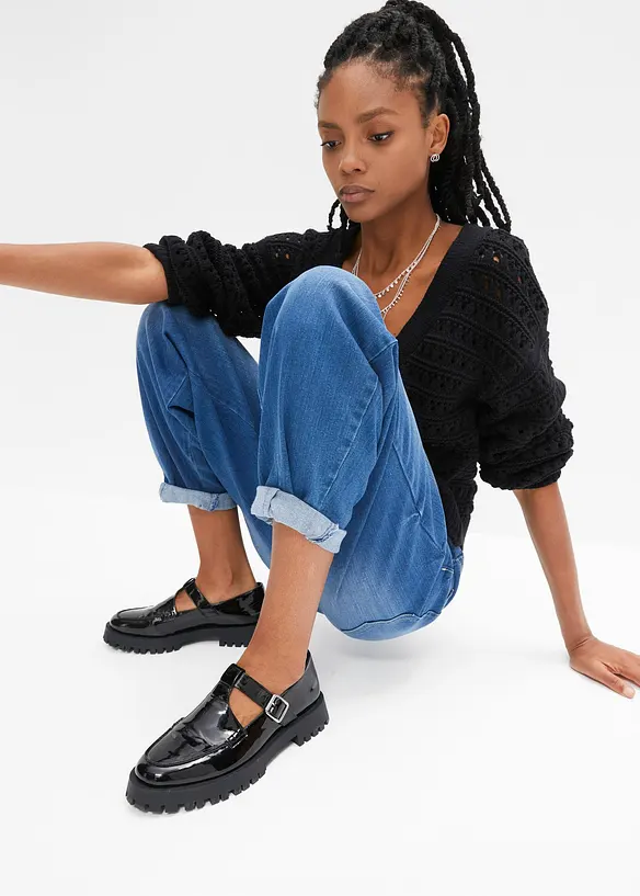 Jean barrel taille haute en coton, bonprix