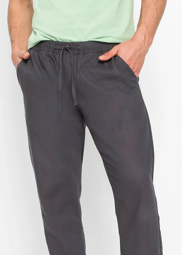 Pantalon droit taille &eacute;lastiqu&eacute;e en lin majoritaire, Regular, bonprix