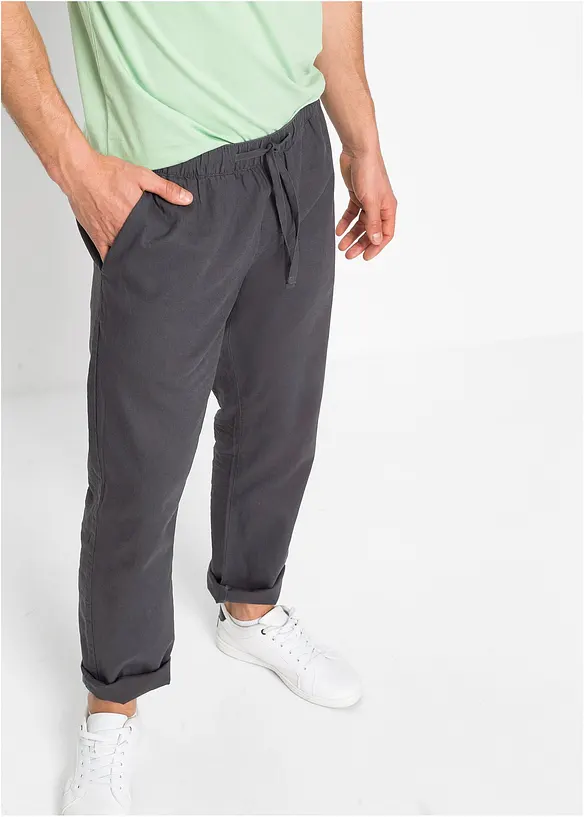 Pantalon droit taille &eacute;lastiqu&eacute;e en lin majoritaire, Regular, bonprix