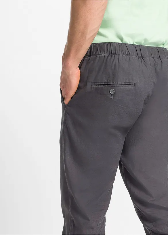 Pantalon droit taille &eacute;lastiqu&eacute;e en lin majoritaire, Regular, bonprix