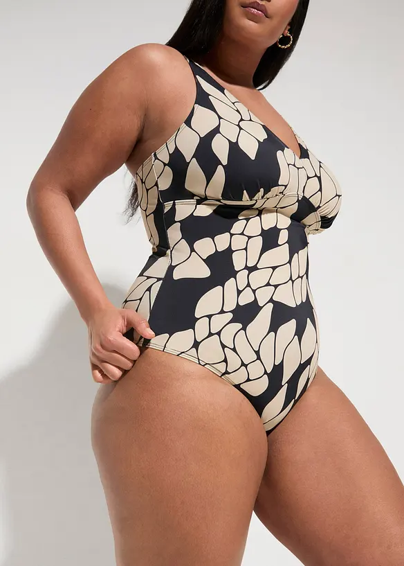 Maillot 1 pièce sculptant, maintien léger, col V, bonprix