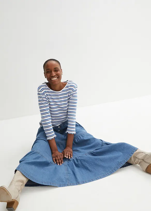 Jupe étagée en jean, bonprix