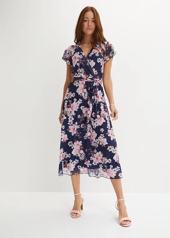Robe midi imprimée en mesh, bonprix