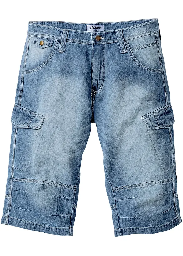 Bermuda long poches cargo en denim l&eacute;ger, coupe loose, bonprix