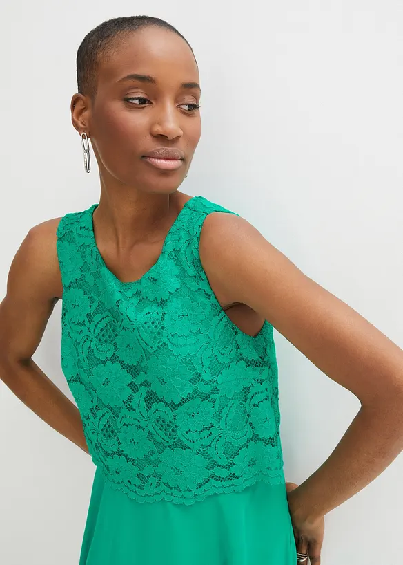 Robe premium en crêpe avec dentelle, bonprix