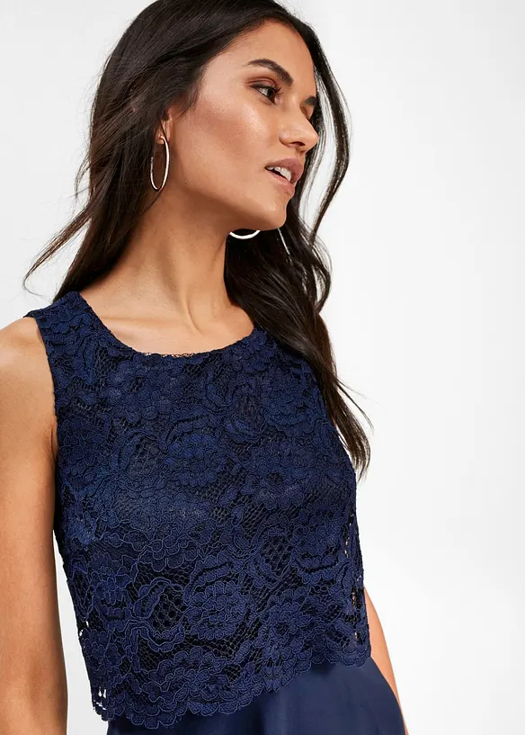 Robe premium en crêpe avec dentelle, bonprix