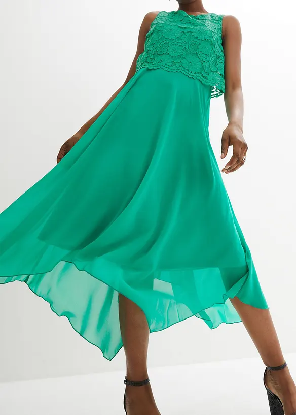 Robe premium en crêpe avec dentelle, bonprix