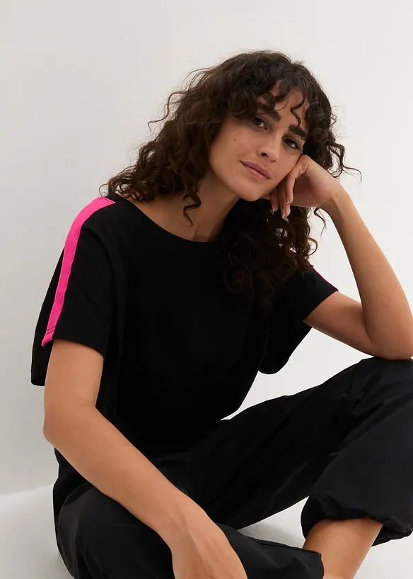 T-shirt 100% coton avec galon fluo, bonprix