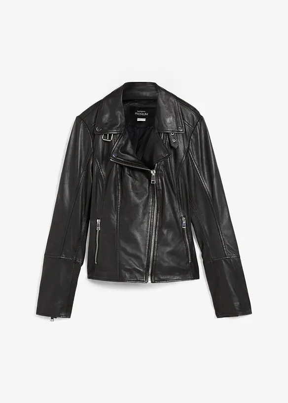 Veste biker en cuir nappa d&rsquo;agneau, bonprix