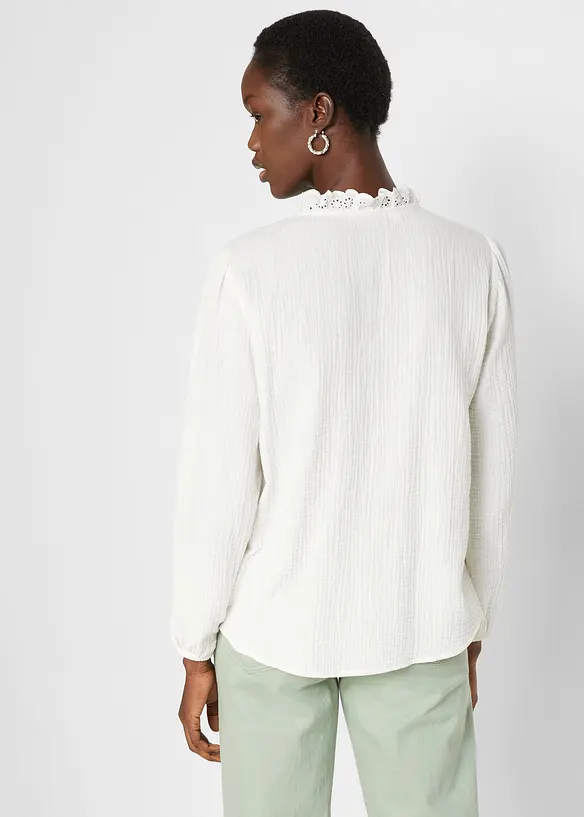 Chemisier en gaze de coton avec broderies anglaises, bonprix