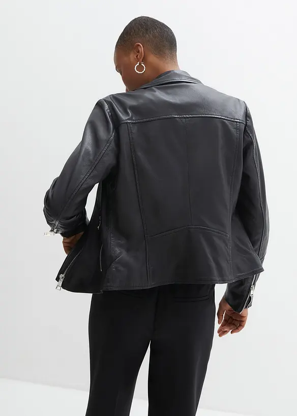 Veste biker en cuir nappa d&rsquo;agneau, bonprix