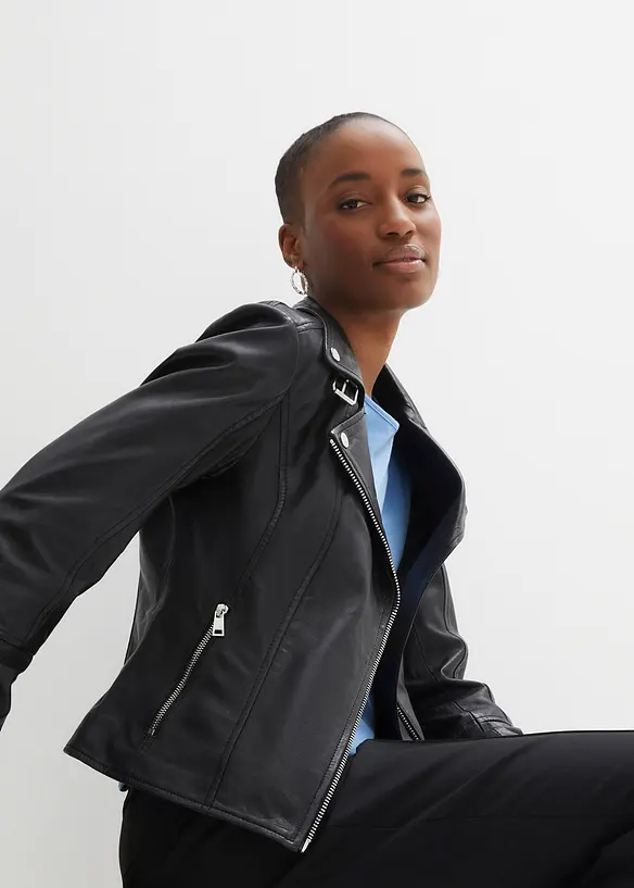 Veste biker en cuir nappa d&rsquo;agneau, bonprix